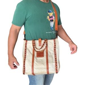 Campomaggi canvas and leather tote crossbody studded